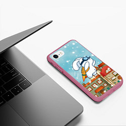 Чехол iPhone 7/8 матовый Заяц летит на морковке, цвет: 3D-малиновый — фото 2