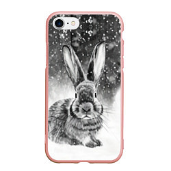Чехол iPhone 7/8 матовый Кролик на снегу, цвет: 3D-светло-розовый