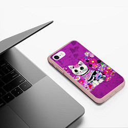 Чехол iPhone 7/8 матовый Зеленоглазый котенок в цветах, цвет: 3D-светло-розовый — фото 2