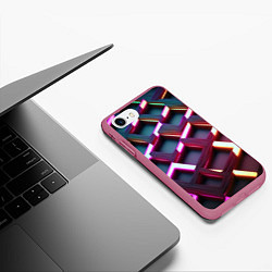 Чехол iPhone 7/8 матовый Проблеск неоновых квадратов, цвет: 3D-малиновый — фото 2