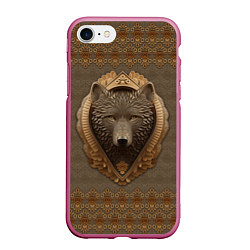 Чехол iPhone 7/8 матовый Волк объёмный барельеф с этническим орнаментом, цвет: 3D-малиновый
