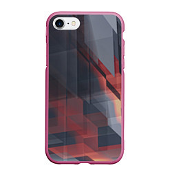 Чехол iPhone 7/8 матовый Серые и красные призрачные стёкла, цвет: 3D-малиновый