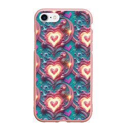 Чехол iPhone 7/8 матовый Паттерн пылающие сердца, цвет: 3D-светло-розовый