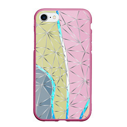 Чехол iPhone 7/8 матовый Разноцветный фон из треугольников с металлическими, цвет: 3D-малиновый