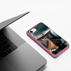 Чехол iPhone 7/8 матовый Корабль в бушующем море, цвет: 3D-малиновый — фото 2