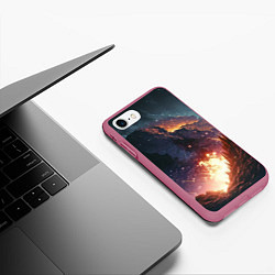 Чехол iPhone 7/8 матовый Звезды над природным пейзажем, цвет: 3D-малиновый — фото 2
