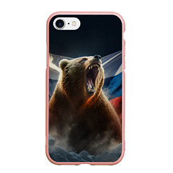 Чехол iPhone 7/8 матовый Русский медведь патриот, цвет: 3D-светло-розовый
