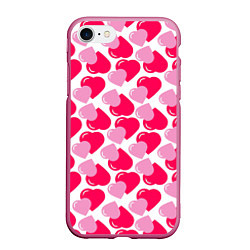 Чехол iPhone 7/8 матовый Двойные сердечки - паттерн, цвет: 3D-малиновый