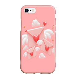 Чехол iPhone 7/8 матовый Валентинки, цвет: 3D-светло-розовый