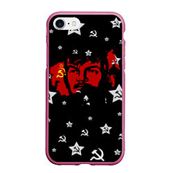 Чехол iPhone 7/8 матовый Ленин на фоне звезд, цвет: 3D-малиновый
