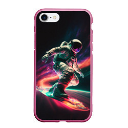 Чехол iPhone 7/8 матовый Cosmonaut space surfing, цвет: 3D-малиновый
