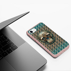 Чехол iPhone 7/8 матовый Череп в стиле стимпанк, цвет: 3D-светло-розовый — фото 2