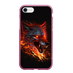 Чехол iPhone 7/8 матовый Огненный злой волк с красными глазами, цвет: 3D-малиновый