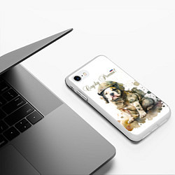 Чехол iPhone 7/8 матовый Бойцовая пёс в военной форме, цвет: 3D-белый — фото 2