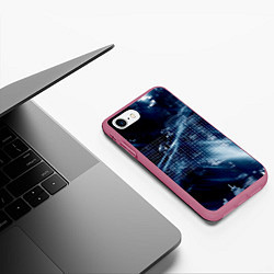 Чехол iPhone 7/8 матовый Тёмно-ледяной фон и бесконечный код, цвет: 3D-малиновый — фото 2