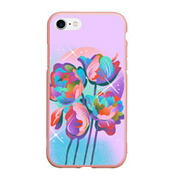 Чехол iPhone 7/8 матовый Цветы и звезды, цвет: 3D-светло-розовый