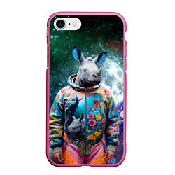 Чехол iPhone 7/8 матовый Rhino in spacesuit - neural network, цвет: 3D-малиновый