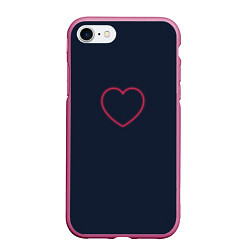 Чехол iPhone 7/8 матовый Неоновое сердце на синем фоне, цвет: 3D-малиновый