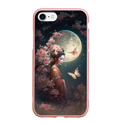 Чехол iPhone 7/8 матовый Девушка в сакуре под луной, цвет: 3D-светло-розовый