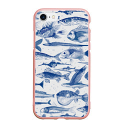 Чехол iPhone 7/8 матовый Морские рыбы, цвет: 3D-светло-розовый