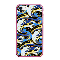 Чехол iPhone 7/8 матовый Волна - паттерн - японский стиль, цвет: 3D-малиновый