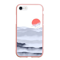 Чехол iPhone 7/8 матовый Японский пейзаж - восход солнца, цвет: 3D-светло-розовый