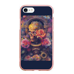 Чехол iPhone 7/8 матовый Череп и розы жизни, цвет: 3D-светло-розовый