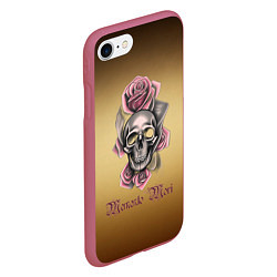 Чехол iPhone 7/8 матовый Череп в пыльно-розовых цветах, цвет: 3D-малиновый — фото 2