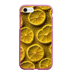 Чехол iPhone 7/8 матовый Сочный паттерн из долек лимона, цвет: 3D-малиновый
