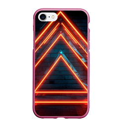 Чехол iPhone 7/8 матовый Треугольные неоновые линии, цвет: 3D-малиновый