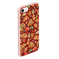 Чехол iPhone 7/8 матовый Кусочки пиццы ассорти - акварельный паттерн, цвет: 3D-светло-розовый — фото 2