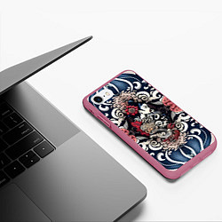 Чехол iPhone 7/8 матовый Irezumi style: девушка и синие узоры, цвет: 3D-малиновый — фото 2