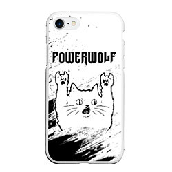 Чехол iPhone 7/8 матовый Powerwolf рок кот на светлом фоне, цвет: 3D-белый