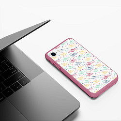 Чехол iPhone 7/8 матовый Весенний паттерн с птицами, цвет: 3D-малиновый — фото 2