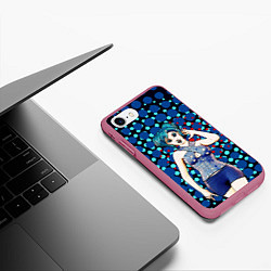 Чехол iPhone 7/8 матовый Аниме девушка с голубыми волосами в ретро полутона, цвет: 3D-малиновый — фото 2