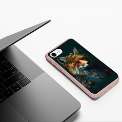 Чехол iPhone 7/8 матовый Лис в цветочной рубашке, цвет: 3D-светло-розовый — фото 2
