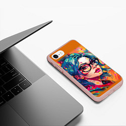 Чехол iPhone 7/8 матовый Девушка в очках, цвет: 3D-светло-розовый — фото 2