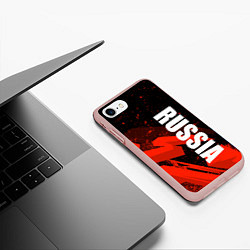 Чехол iPhone 7/8 матовый Russia - белая надпись на красных брызгах, цвет: 3D-светло-розовый — фото 2