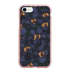 Чехол iPhone 7/8 матовый Темно-синие цветы, цвет: 3D-светло-розовый