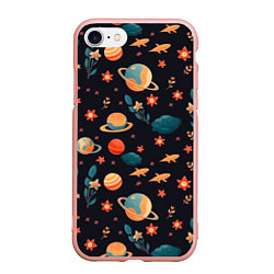 Чехол iPhone 7/8 матовый Космос, звезды и цветы, цвет: 3D-светло-розовый