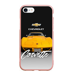Чехол iPhone 7/8 матовый Американская машина Chevrolet Corvette 70-х годов, цвет: 3D-светло-розовый