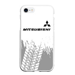 Чехол iPhone 7/8 матовый Mitsubishi speed на светлом фоне со следами шин: с, цвет: 3D-белый