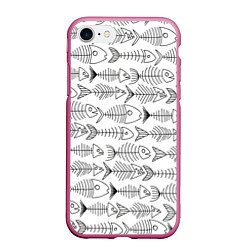 Чехол iPhone 7/8 матовый Рыбные скелетики, цвет: 3D-малиновый