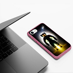 Чехол iPhone 7/8 матовый Неоновый космонавт - нейросеть, цвет: 3D-малиновый — фото 2