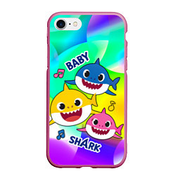 Чехол iPhone 7/8 матовый Baby Shark Brooklyn and friends, цвет: 3D-малиновый