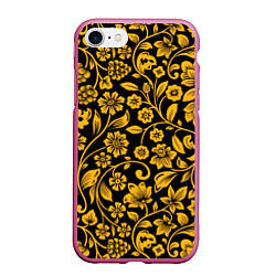 Чехол iPhone 7/8 матовый Золотая хохлома, цвет: 3D-малиновый