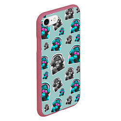 Чехол iPhone 7/8 матовый Обезьяна меломан, цвет: 3D-малиновый — фото 2