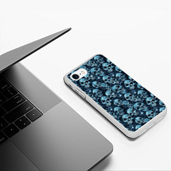 Чехол iPhone 7/8 матовый Синие черепа, цвет: 3D-белый — фото 2