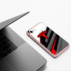 Чехол iPhone 7/8 матовый Tesla - красная линия, цвет: 3D-светло-розовый — фото 2