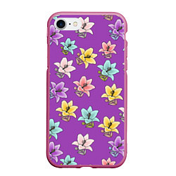 Чехол iPhone 7/8 матовый Разноцветные лилии цветы, цвет: 3D-малиновый